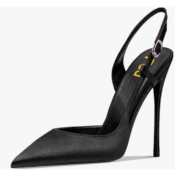 FSJ Black Pointed Toe D'Orsay High Heel Slingback Pumps Sandals Cutout Shoes - Picture 1 of 8
